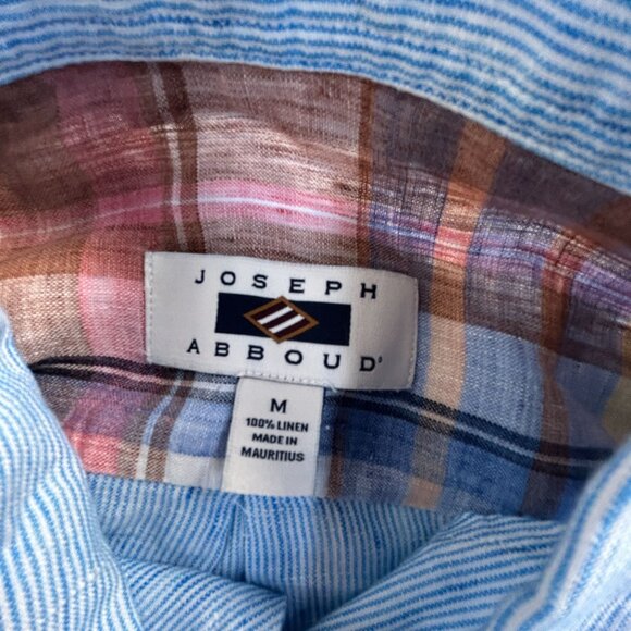 Joseph Abboud Mens Blue Striped Short Sleeve 100% Linen Button-Up Shirt Medium - Picture 3 of 7